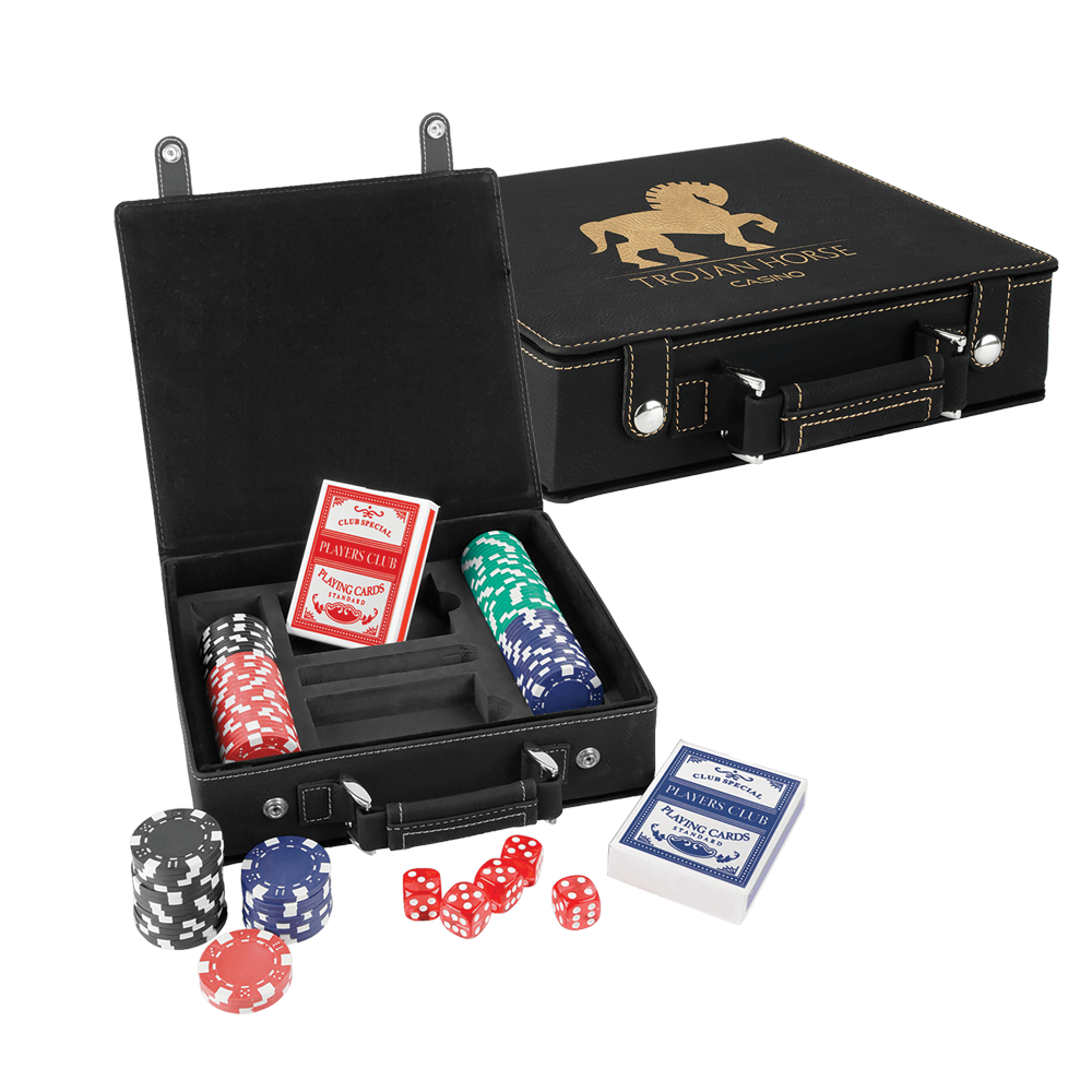 Seturi de poker, cărți și zaruri din piele din piele cu laser