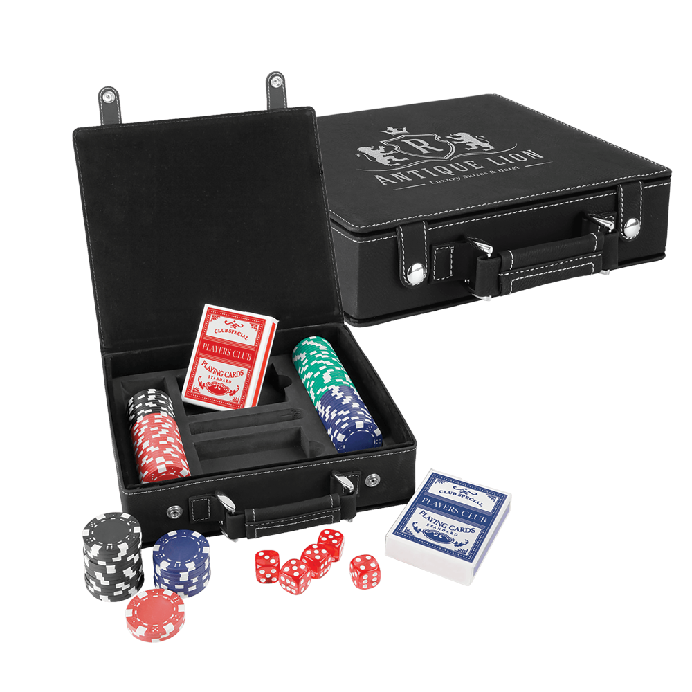 Seturi de poker, cărți și zaruri din piele din piele cu laser