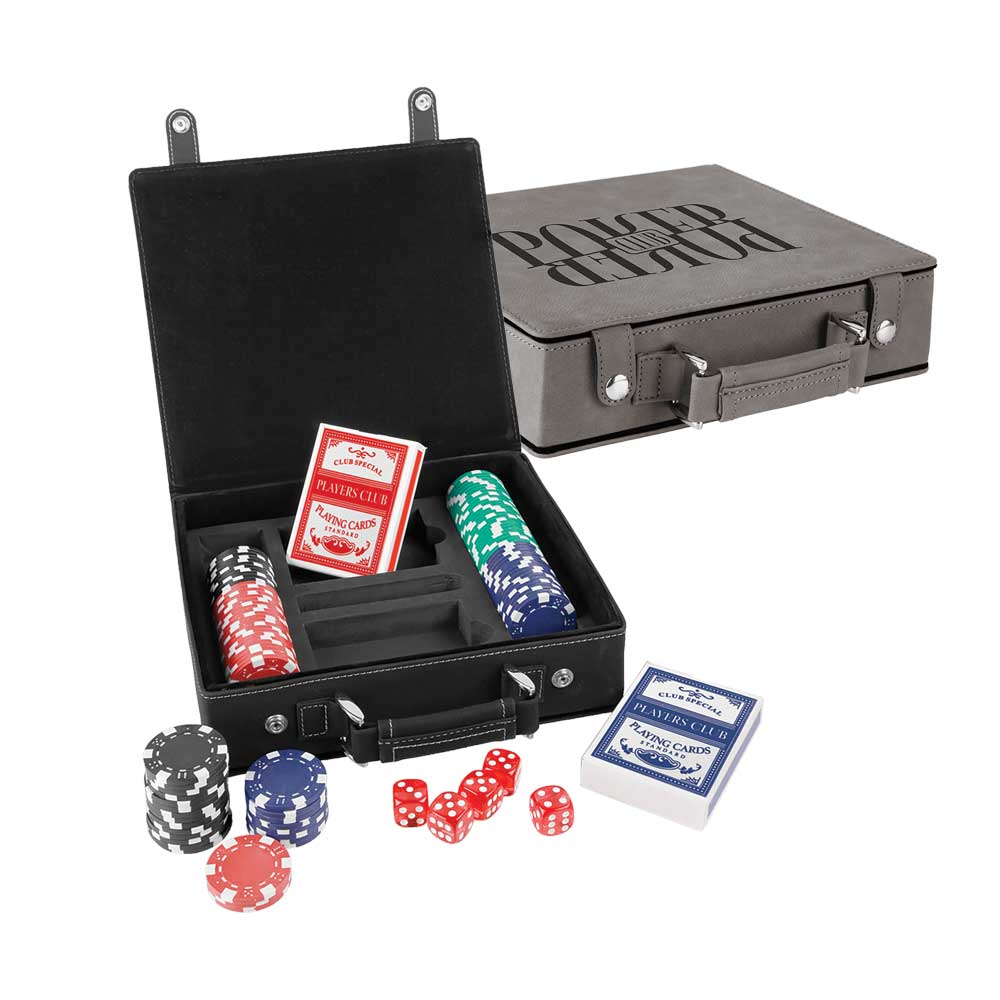 Seturi de poker, cărți și zaruri din piele din piele cu laser