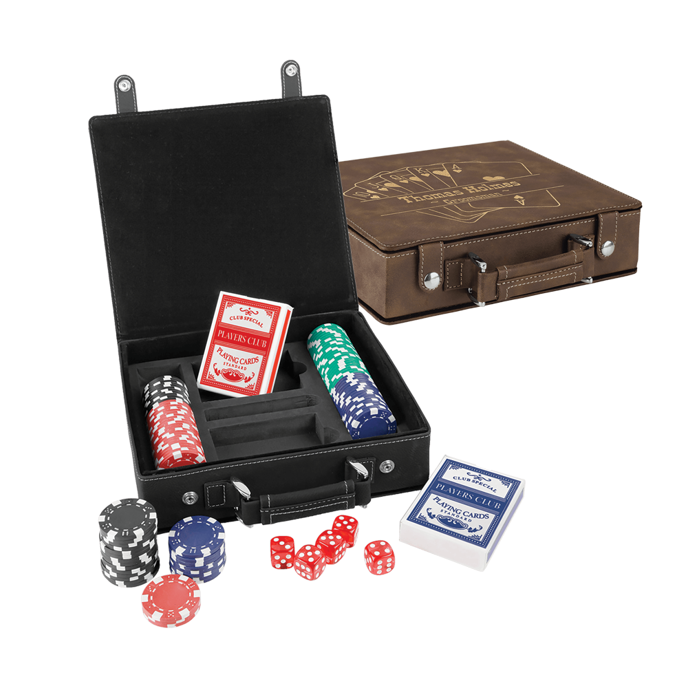 Seturi de poker, cărți și zaruri din piele din piele cu laser