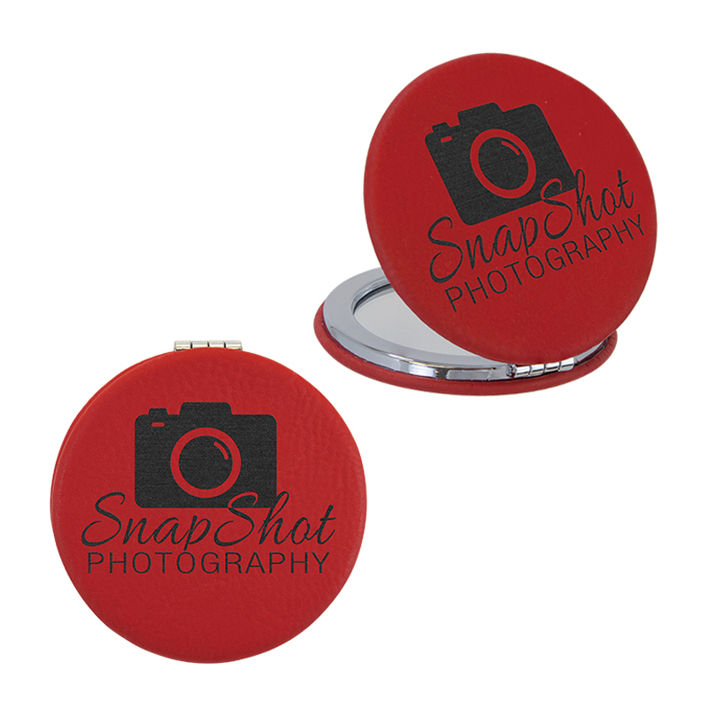 Oglindă Compact Mirror din piele sintetică cu laser