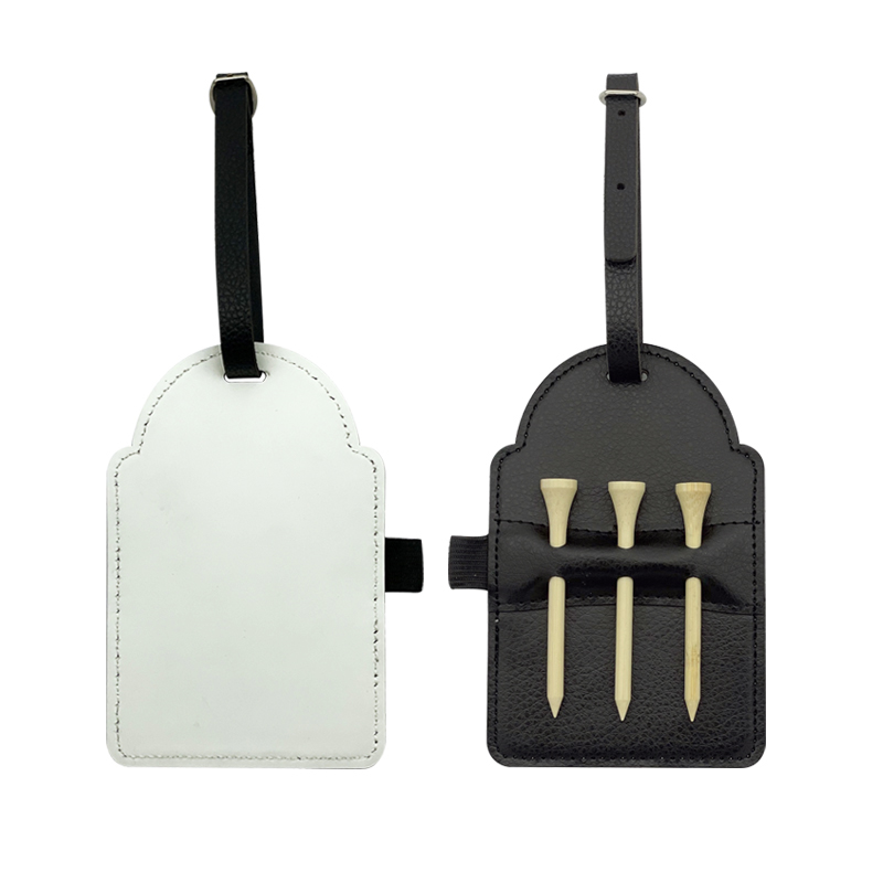 Etichetă pentru sac de golf din piele din piele sublimată cu 3 teuri din lemn