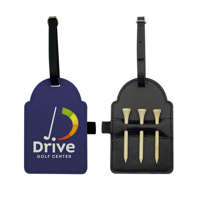 Etichetă pentru sac de golf din piele din piele sublimată cu 3 teuri din lemn