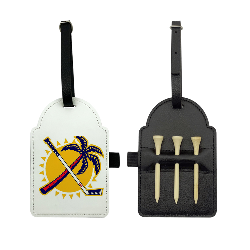 Etichetă pentru sac de golf din piele din piele sublimată cu 3 teuri din lemn
