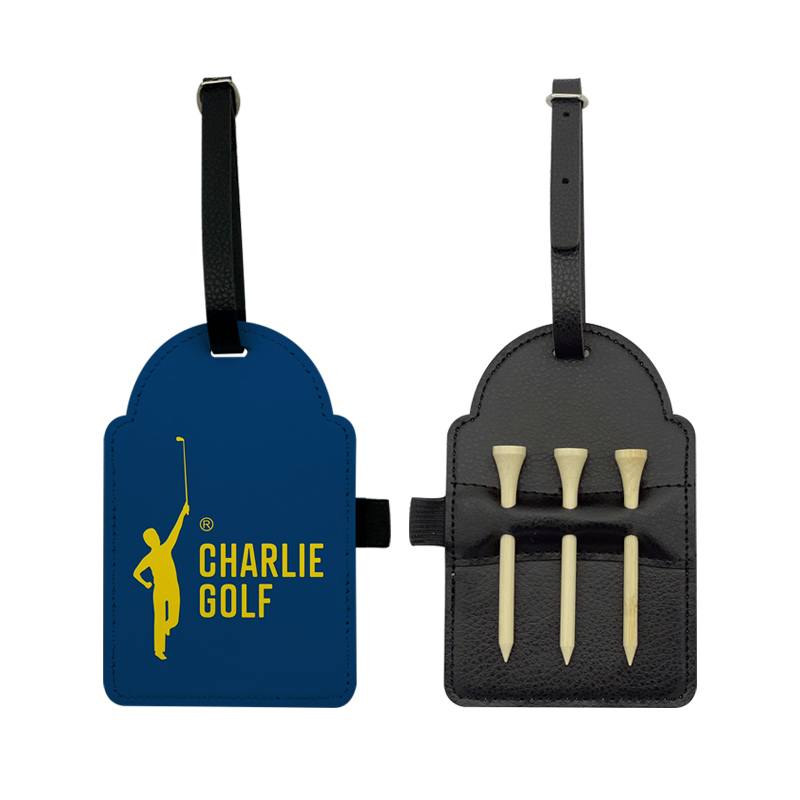 Etichetă pentru sac de golf din piele din piele sublimată cu 3 teuri din lemn