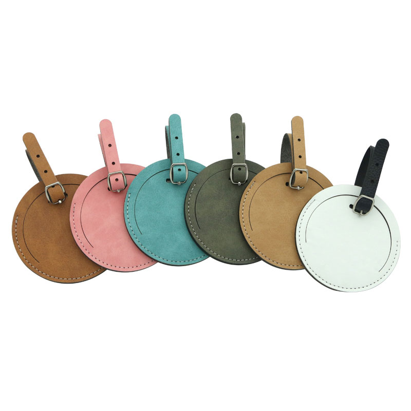 Etichetă de bagaje din piele PU dublă, colorată, sublimată - rotundă